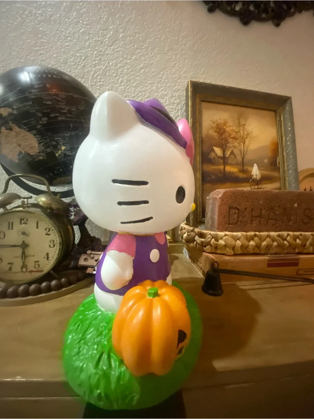 Purple Halloween Cat Figurine with Pumpkin - Home Decor